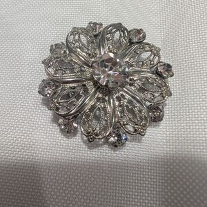 Rhinestone Silver Floral Brooch - Sparkling Women’s Jewelry